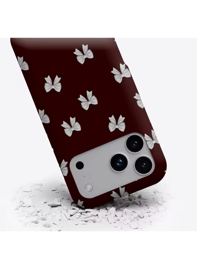 Potdemiel iPhone 17 Pro Max Elegant White Bows on Burgundy Magnetic Phone Case - Image 3